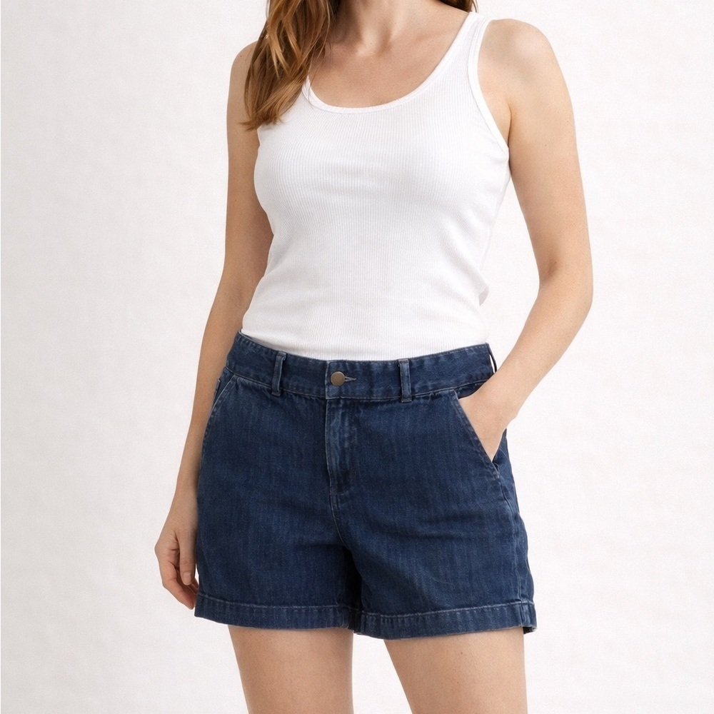 Loft Low Rise Dark Wash Chambray Shorts Womens Size 8 Y2k Cuffed Old Money